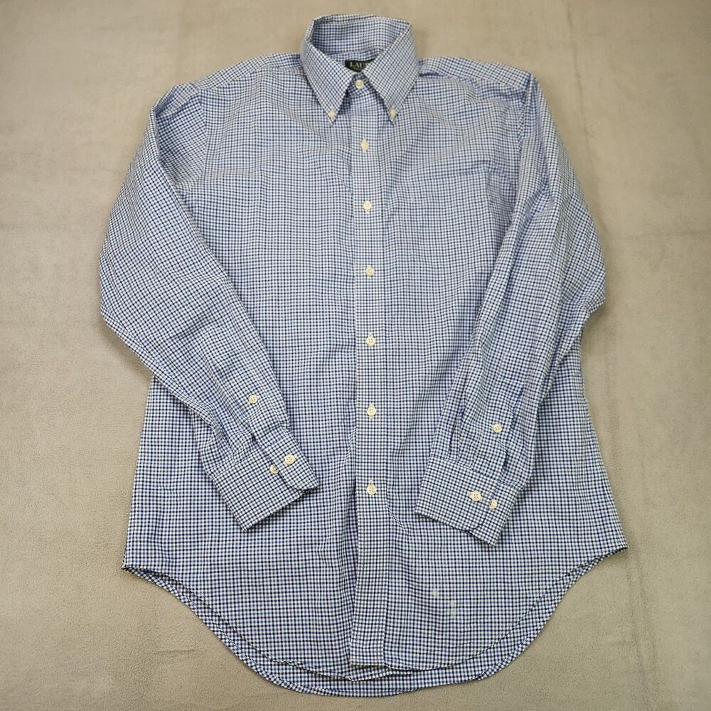 Lauren Ralph Lauren Button Down Dress Shirt Men's 15 32/33 Blue Gingham Non-Iron